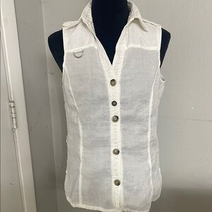 White Sleeveless Button-Up Top